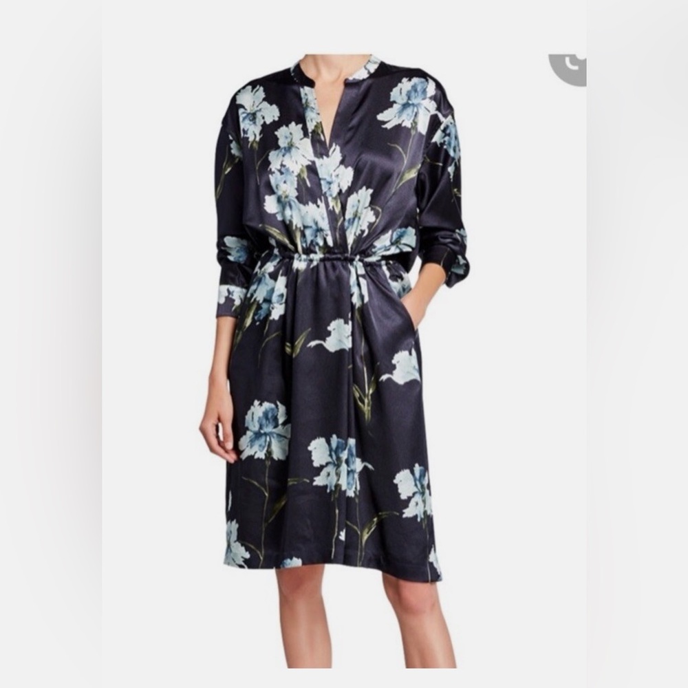 Vince Black and Blue Floral Satin Robe